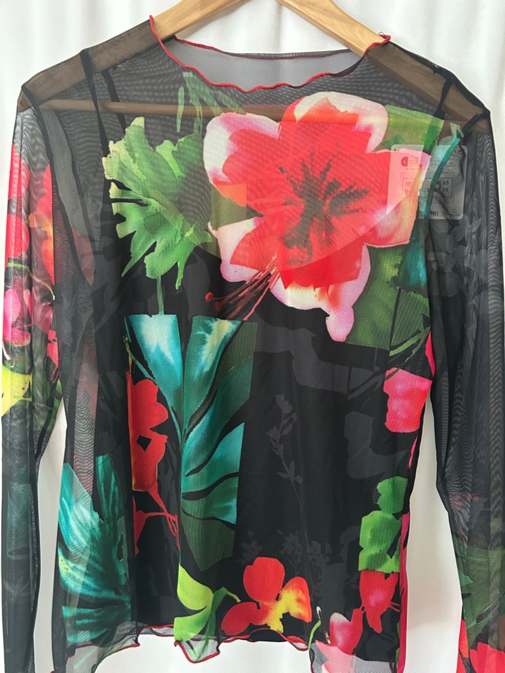Desigual NWT Sheer Floral Spring Garden Long Sleeve Mesh Blouse Top **Size L**🌺🌺 - Picture 3 of 5